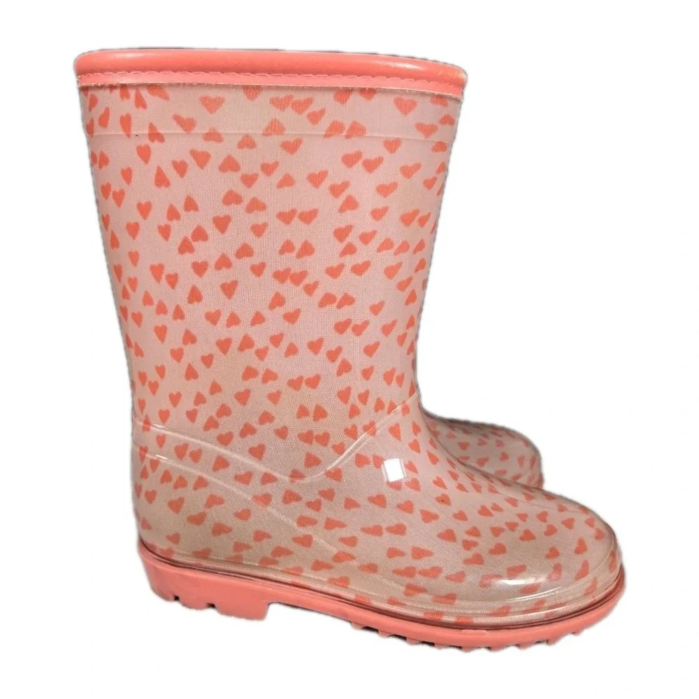Simple Joys by Carters Juju Girls rain boots, Pink‎ w/ pink hearts size 10m used